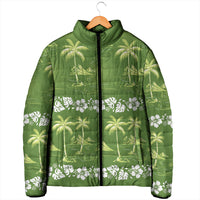 Olive Green Hawaii Palm Tree Hibiscus Padded Jacket Fantasy Summer Vibe LT01 - Polynesian Pride