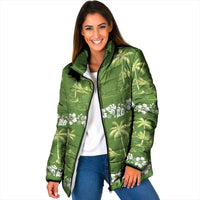 Olive Green Hawaii Palm Tree Hibiscus Padded Jacket Fantasy Summer Vibe LT01 Women Olive - Polynesian Pride