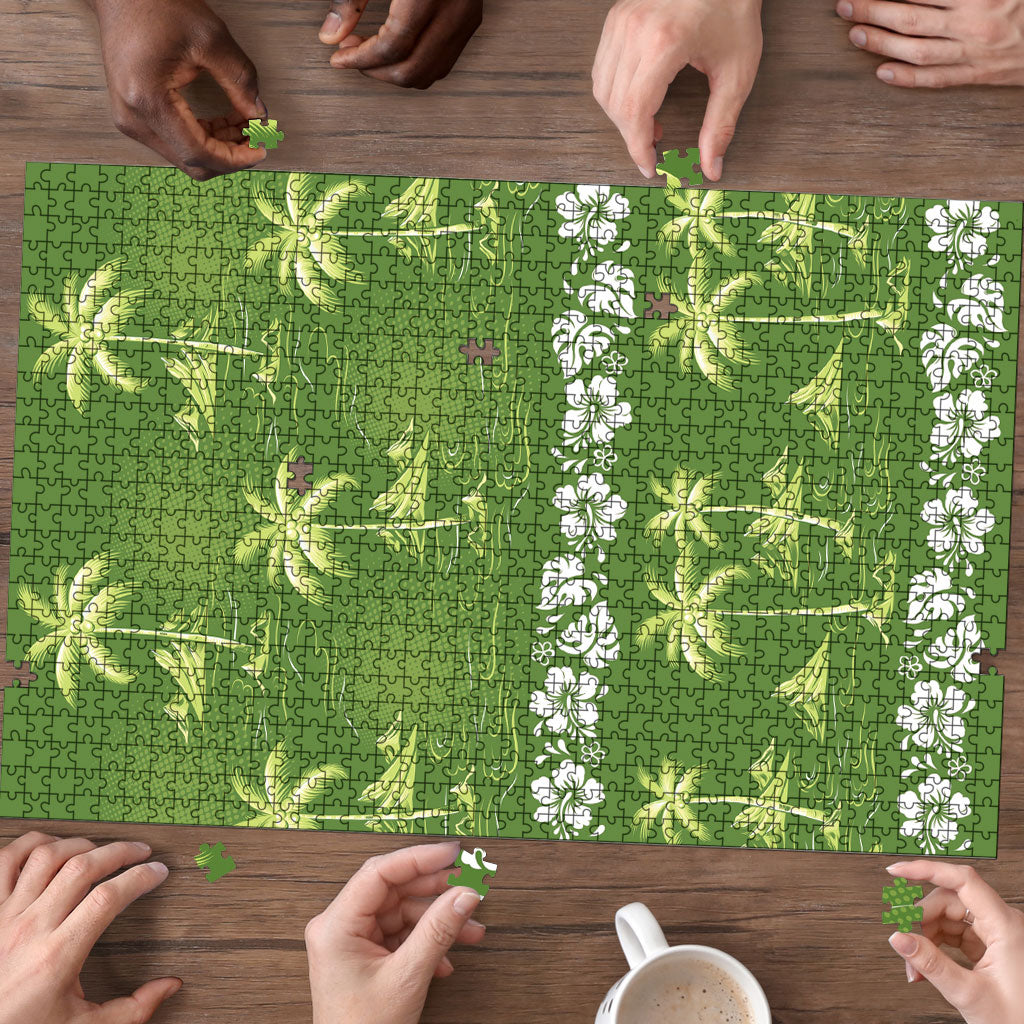 Olive Green Hawaii Palm Tree Hibiscus Puzzle Fantasy Summer Vibe LT01 - Polynesian Pride