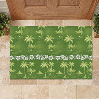 Olive Green Hawaii Palm Tree Hibiscus Rubber Doormat Fantasy Summer Vibe LT01 Olive - Polynesian Pride