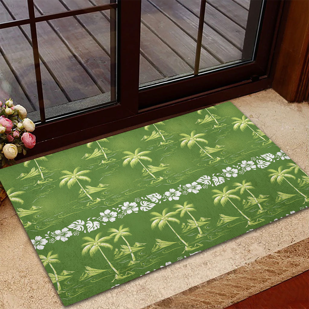 Olive Green Hawaii Palm Tree Hibiscus Rubber Doormat Fantasy Summer Vibe LT01 - Polynesian Pride