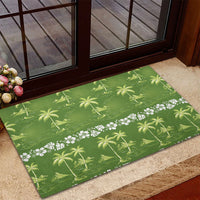 Olive Green Hawaii Palm Tree Hibiscus Rubber Doormat Fantasy Summer Vibe LT01 - Polynesian Pride