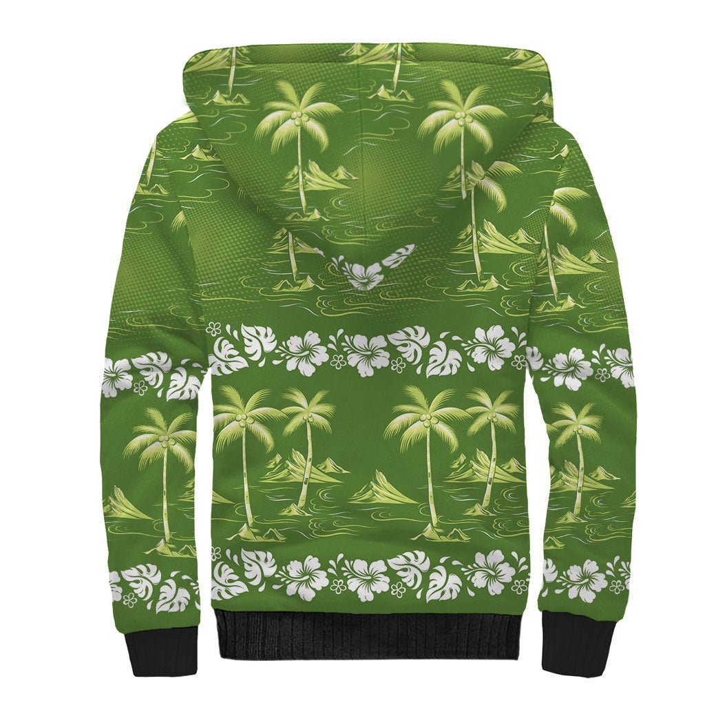 Olive Green Hawaii Palm Tree Hibiscus Sherpa Hoodie Fantasy Summer Vibe LT01 - Polynesian Pride