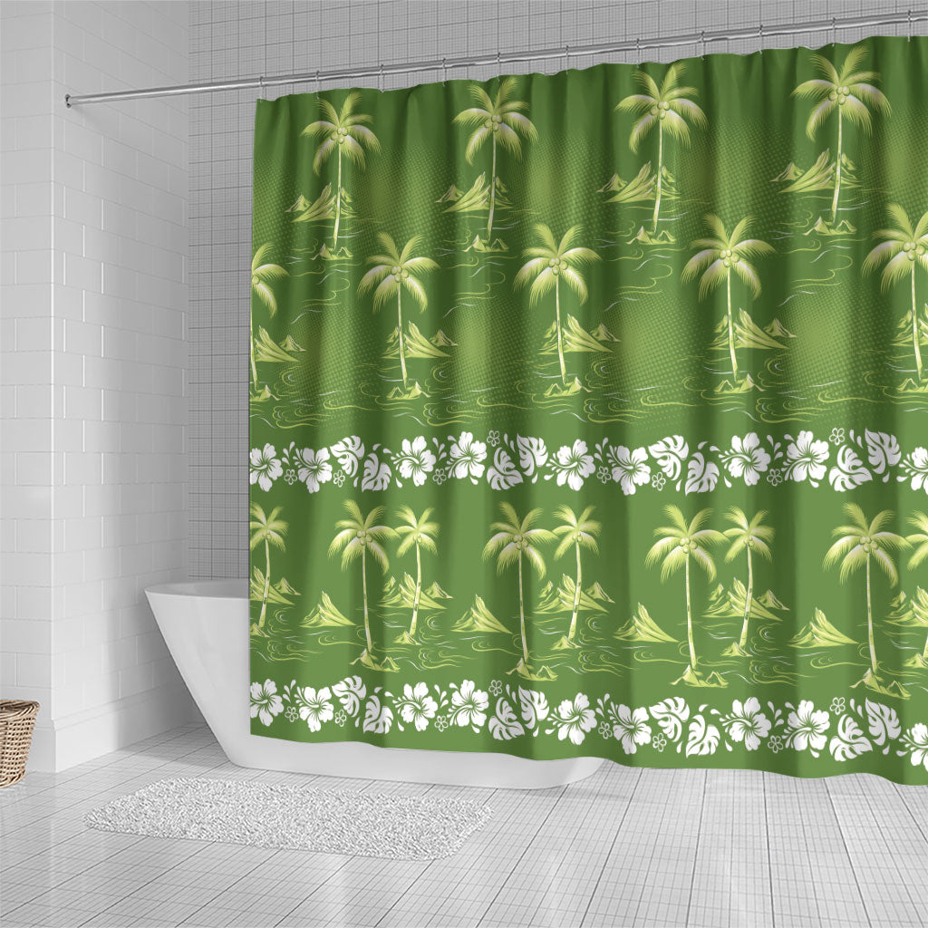 Olive Green Hawaii Palm Tree Hibiscus Shower Curtain Fantasy Summer Vibe LT01 - Polynesian Pride