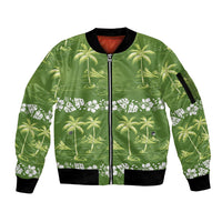 Olive Green Hawaii Palm Tree Hibiscus Sleeve Zip Bomber Jacket Fantasy Summer Vibe LT01 Unisex Olive - Polynesian Pride