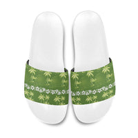 Olive Green Hawaii Palm Tree Hibiscus Slide Sandals Fantasy Summer Vibe LT01 Olive - Polynesian Pride