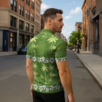 Olive Green Hawaii Palm Tree Hibiscus Zipper Polo Shirt Fantasy Summer Vibe LT01 - Polynesian Pride