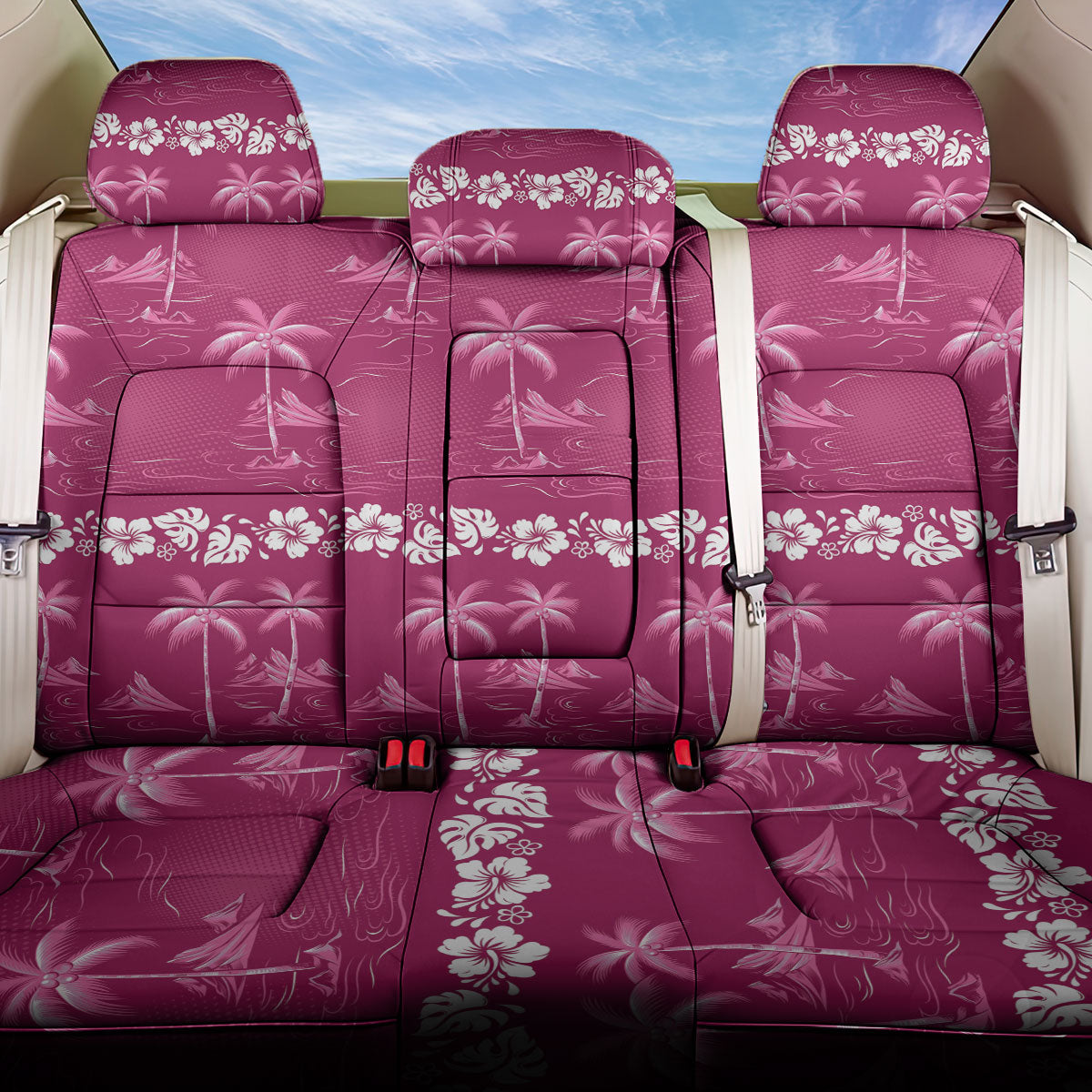 Pink Hawaii Palm Tree Hibiscus Back Car Seat Cover Fantasy Summer Vibe LT01 One Size Pink - Polynesian Pride
