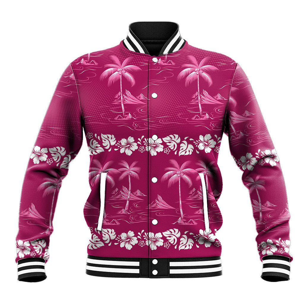 Pink Hawaii Palm Tree Hibiscus Baseball Jacket Fantasy Summer Vibe LT01 Unisex Pink - Polynesian Pride