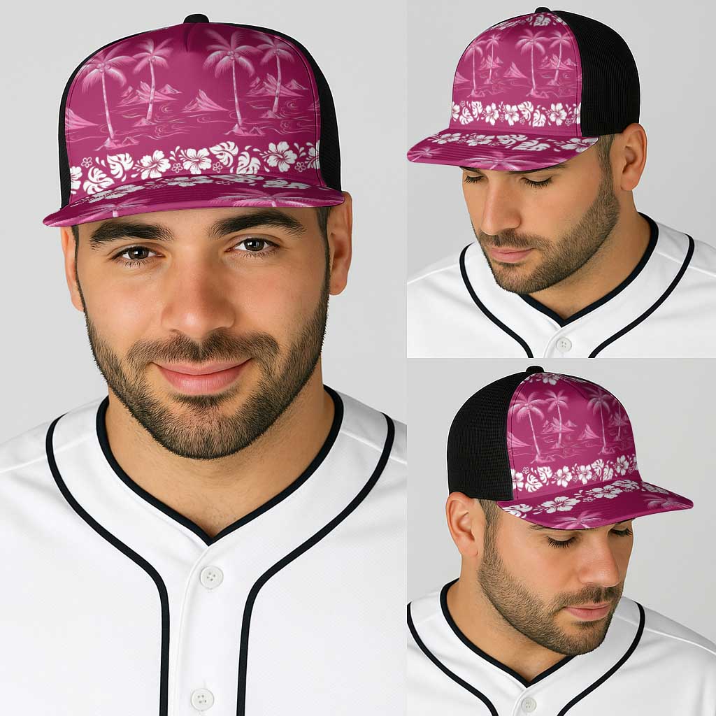 Pink Hawaii Palm Tree Hibiscus Baseball Net Cap Fantasy Summer Vibe LT01 - Polynesian Pride