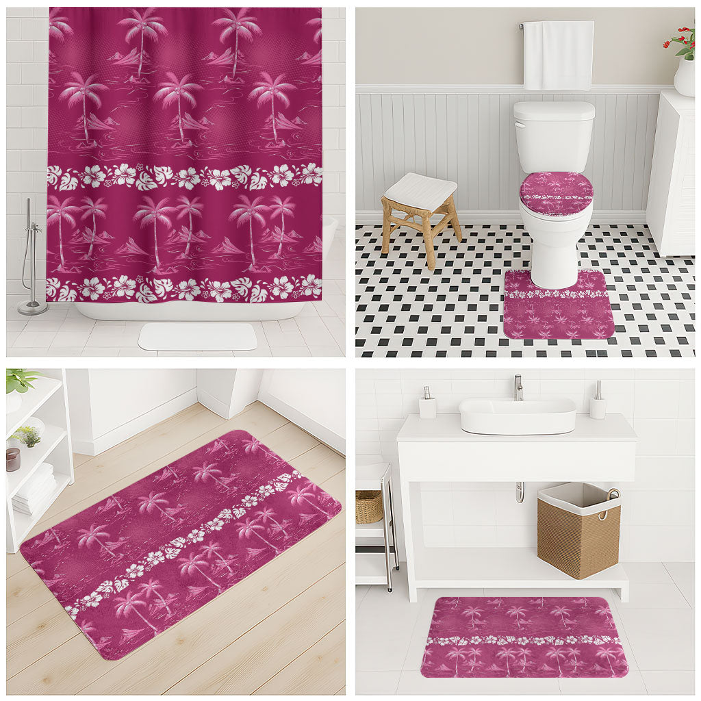 Pink Hawaii Palm Tree Hibiscus Bathroom Set Fantasy Summer Vibe LT01 - Polynesian Pride