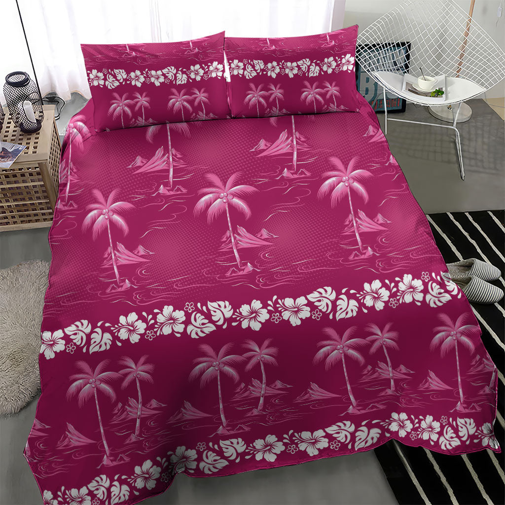 Pink Hawaii Palm Tree Hibiscus Bedding Set Fantasy Summer Vibe LT01 - Polynesian Pride