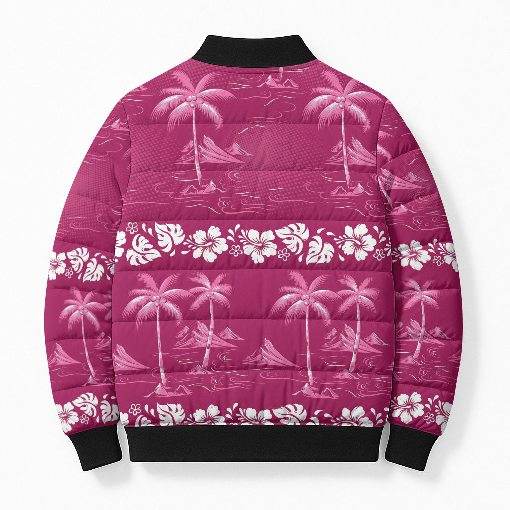 Pink Hawaii Palm Tree Hibiscus Bomber Puffer Jacket Fantasy Summer Vibe LT01 - Polynesian Pride