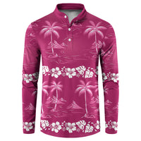 Pink Hawaii Palm Tree Hibiscus Button Sweatshirt Fantasy Summer Vibe LT01 Pink - Polynesian Pride