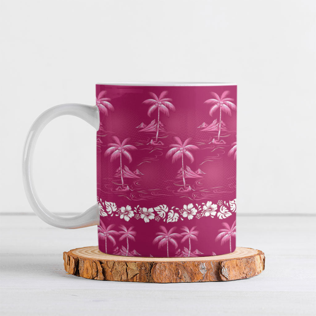 Pink Hawaii Palm Tree Hibiscus Ceramic Mug Fantasy Summer Vibe LT01 Pink - Polynesian Pride