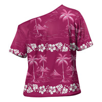 Pink Hawaii Palm Tree Hibiscus Cross Shoulder Shirt Fantasy Summer Vibe LT01 - Polynesian Pride