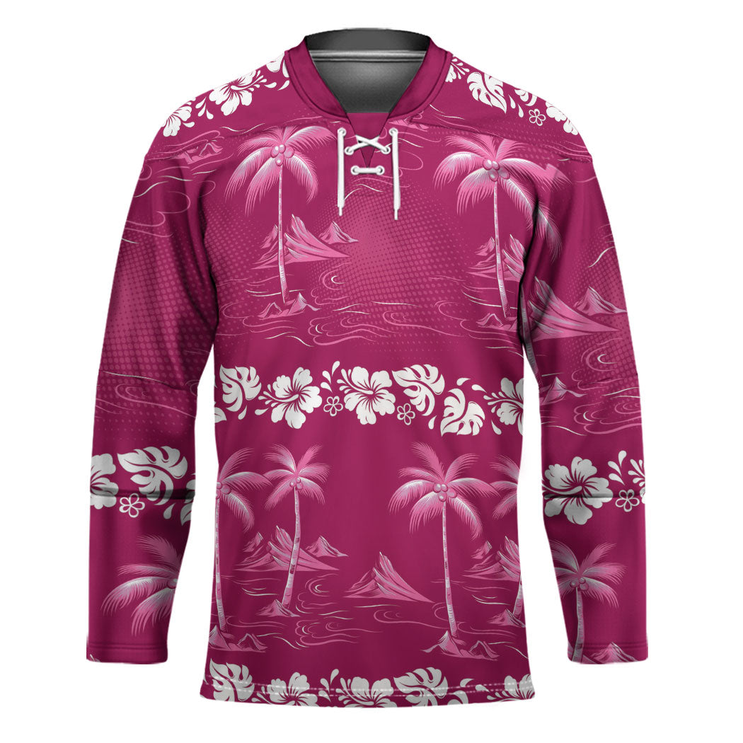 Pink Hawaii Palm Tree Hibiscus Hockey Jersey Fantasy Summer Vibe