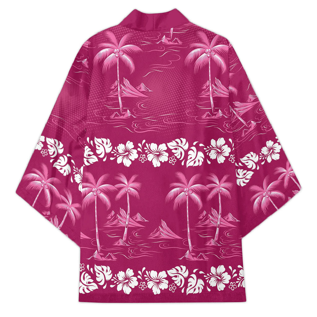 Pink Hawaii Palm Tree Hibiscus Kimono Fantasy Summer Vibe LT01 - Polynesian Pride