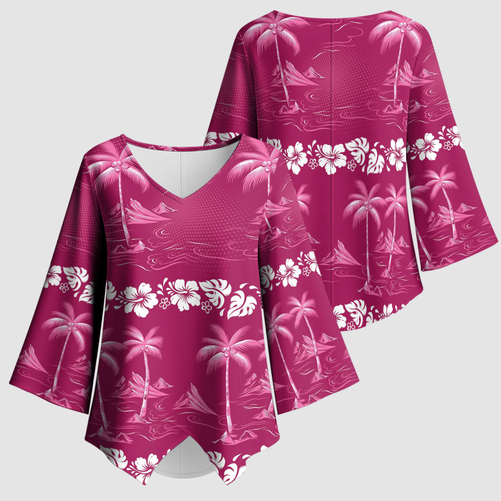 Pink Hawaii Palm Tree Hibiscus Kimono Sleeve Blouse Fantasy Summer Vibe LT01 - Polynesian Pride