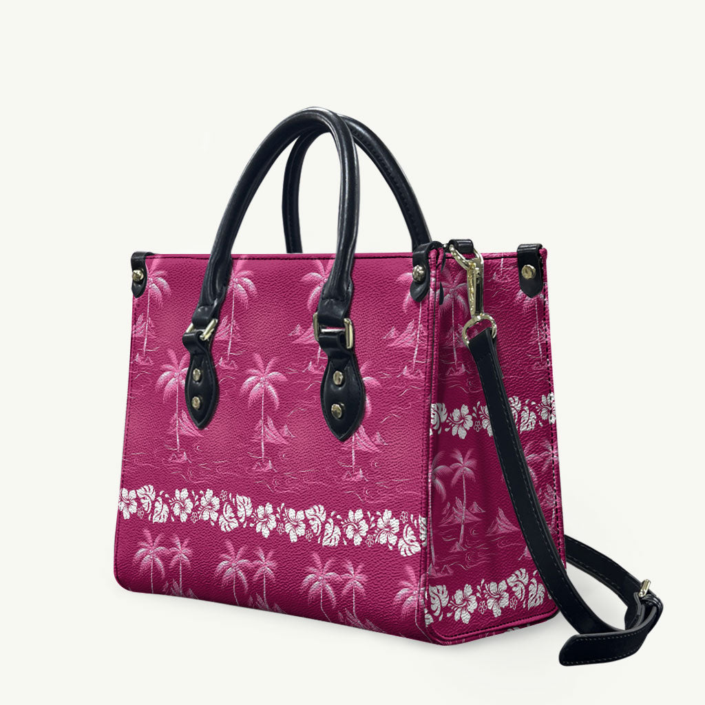 Pink Hawaii Palm Tree Hibiscus Leather Bag Fantasy Summer Vibe LT01 Pink - Polynesian Pride