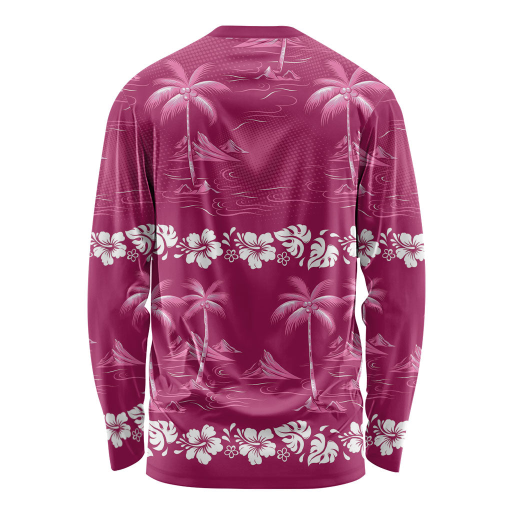 Pink Hawaii Palm Tree Hibiscus Long Sleeve Shirt Fantasy Summer Vibe LT01 - Polynesian Pride