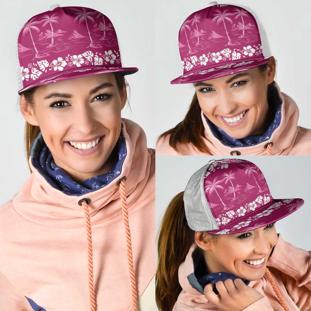 Pink Hawaii Palm Tree Hibiscus Mesh Trucker Cap Fantasy Summer Vibe LT01 - Polynesian Pride
