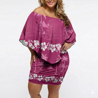 Pink Hawaii Palm Tree Hibiscus Off Shoulder Short Dress Fantasy Summer Vibe LT01 Women Pink - Polynesian Pride