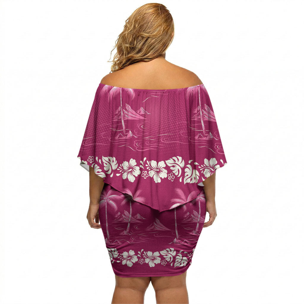 Pink Hawaii Palm Tree Hibiscus Off Shoulder Short Dress Fantasy Summer Vibe LT01 - Polynesian Pride