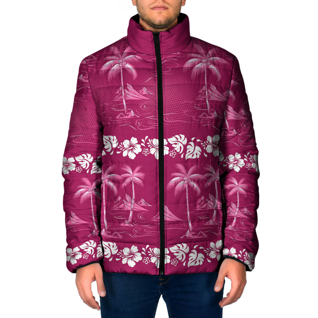Pink Hawaii Palm Tree Hibiscus Padded Jacket Fantasy Summer Vibe LT01 Men Pink - Polynesian Pride