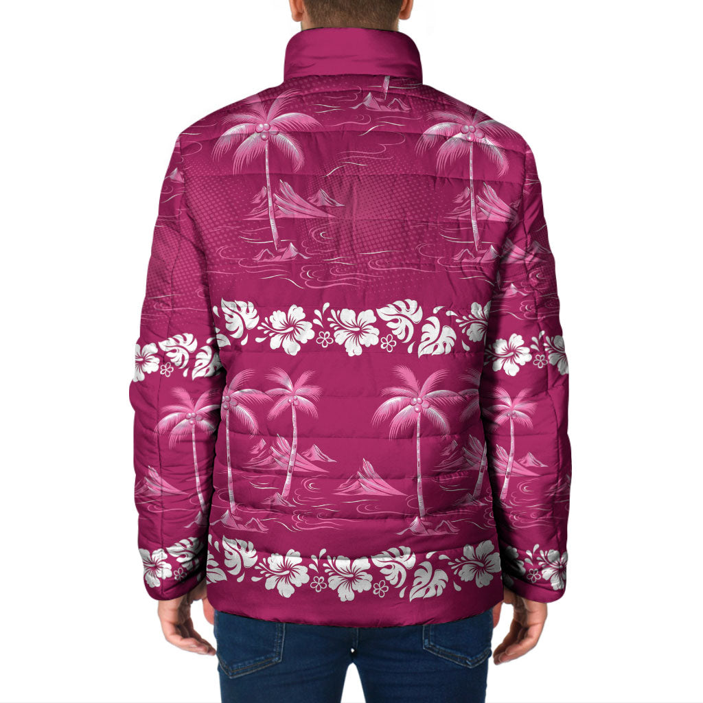 Pink Hawaii Palm Tree Hibiscus Padded Jacket Fantasy Summer Vibe LT01 - Polynesian Pride