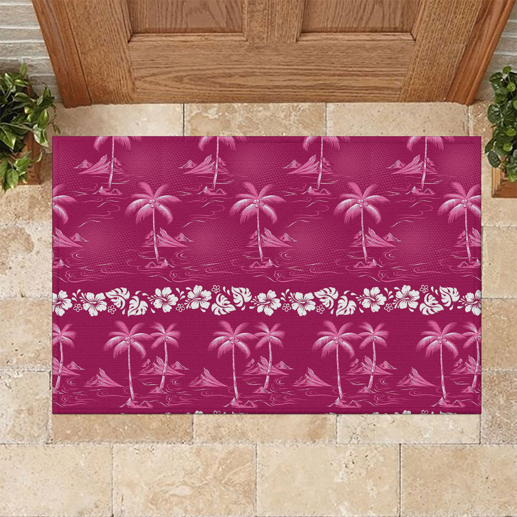 Pink Hawaii Palm Tree Hibiscus Rubber Doormat Fantasy Summer Vibe LT01 Pink - Polynesian Pride