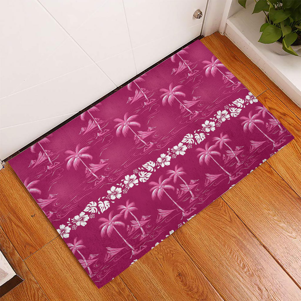 Pink Hawaii Palm Tree Hibiscus Rubber Doormat Fantasy Summer Vibe LT01 - Polynesian Pride