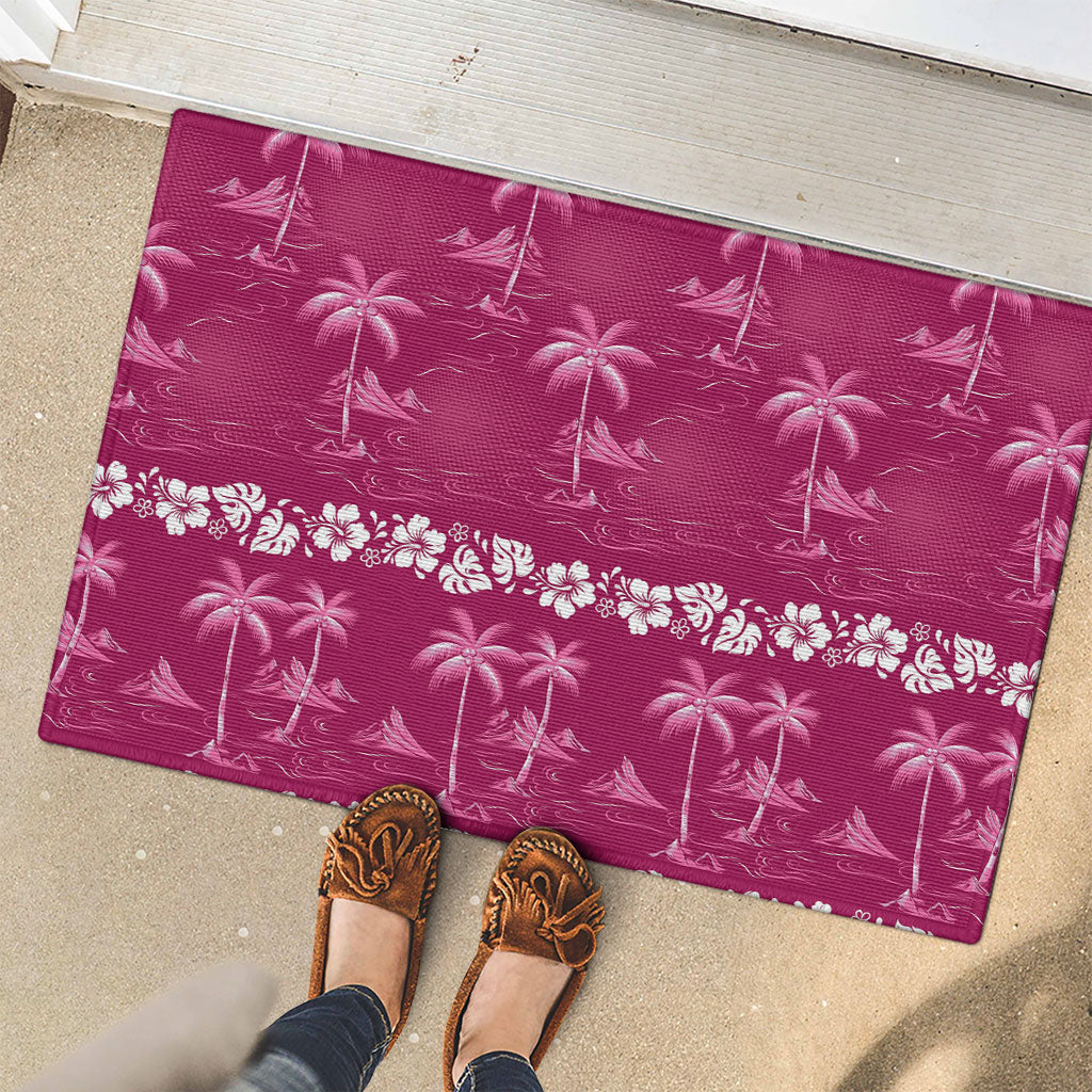 Pink Hawaii Palm Tree Hibiscus Rubber Doormat Fantasy Summer Vibe LT01 - Polynesian Pride
