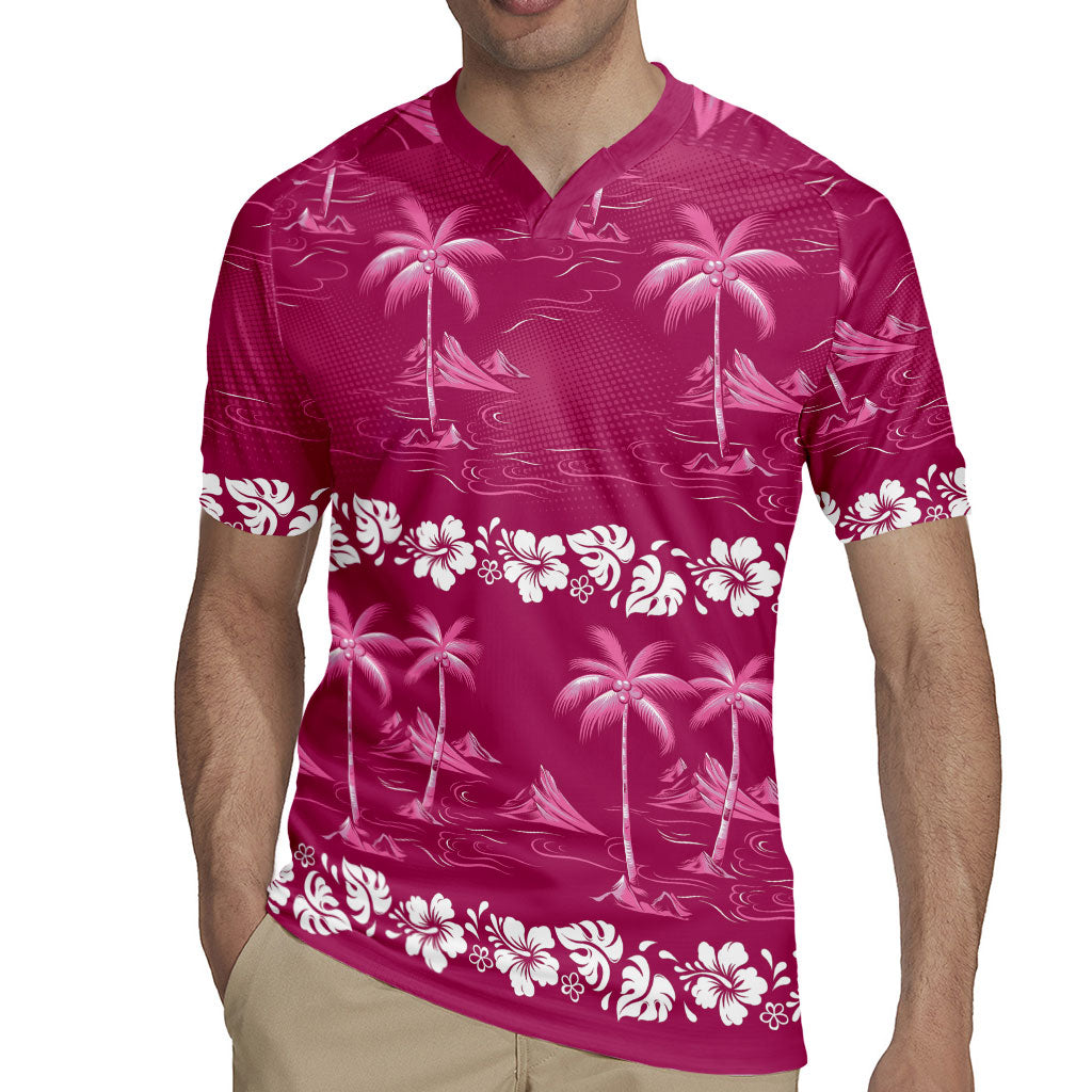 Pink Hawaii Palm Tree Hibiscus Rugby Jersey Fantasy Summer Vibe LT01 - Polynesian Pride