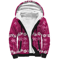 Pink Hawaii Palm Tree Hibiscus Sherpa Hoodie Fantasy Summer Vibe LT01 Unisex Pink - Polynesian Pride