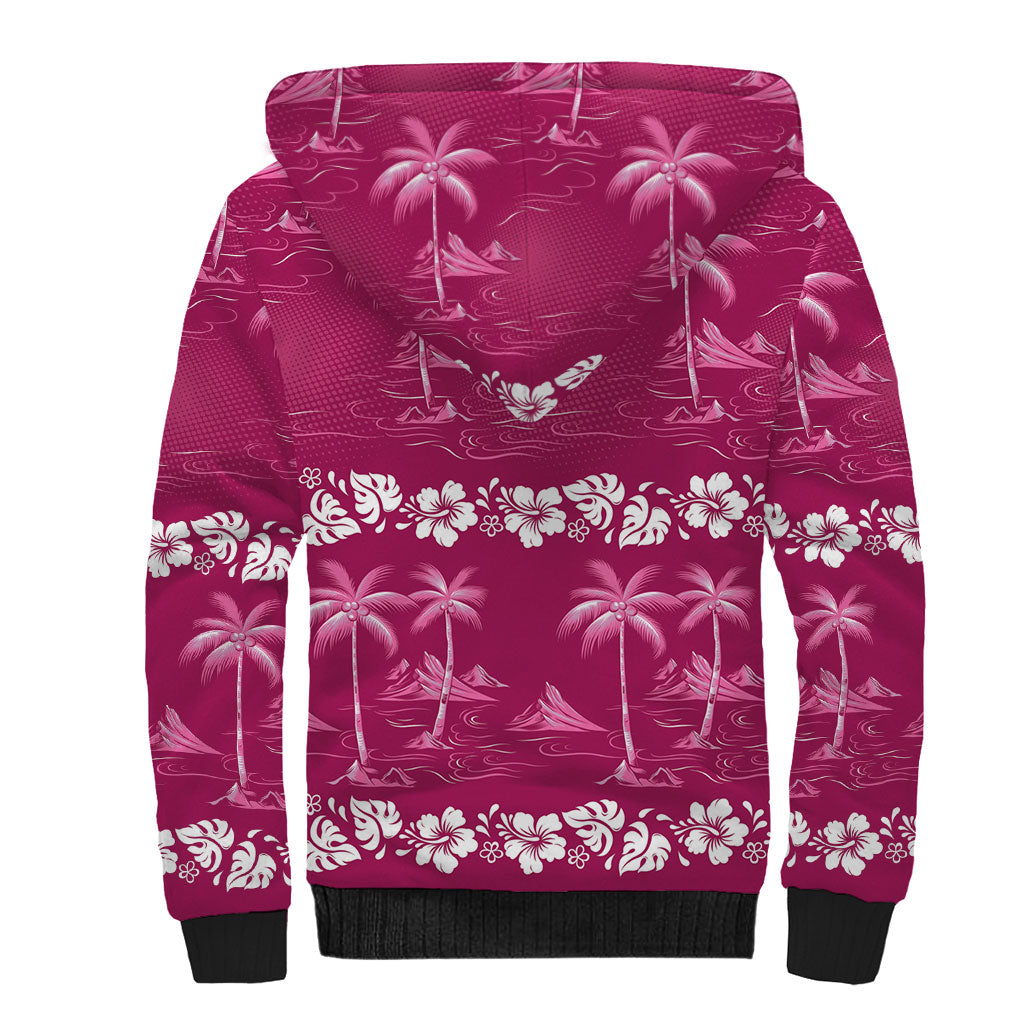 Pink Hawaii Palm Tree Hibiscus Sherpa Hoodie Fantasy Summer Vibe LT01 - Polynesian Pride