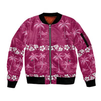 Pink Hawaii Palm Tree Hibiscus Sleeve Zip Bomber Jacket Fantasy Summer Vibe LT01 Unisex Pink - Polynesian Pride
