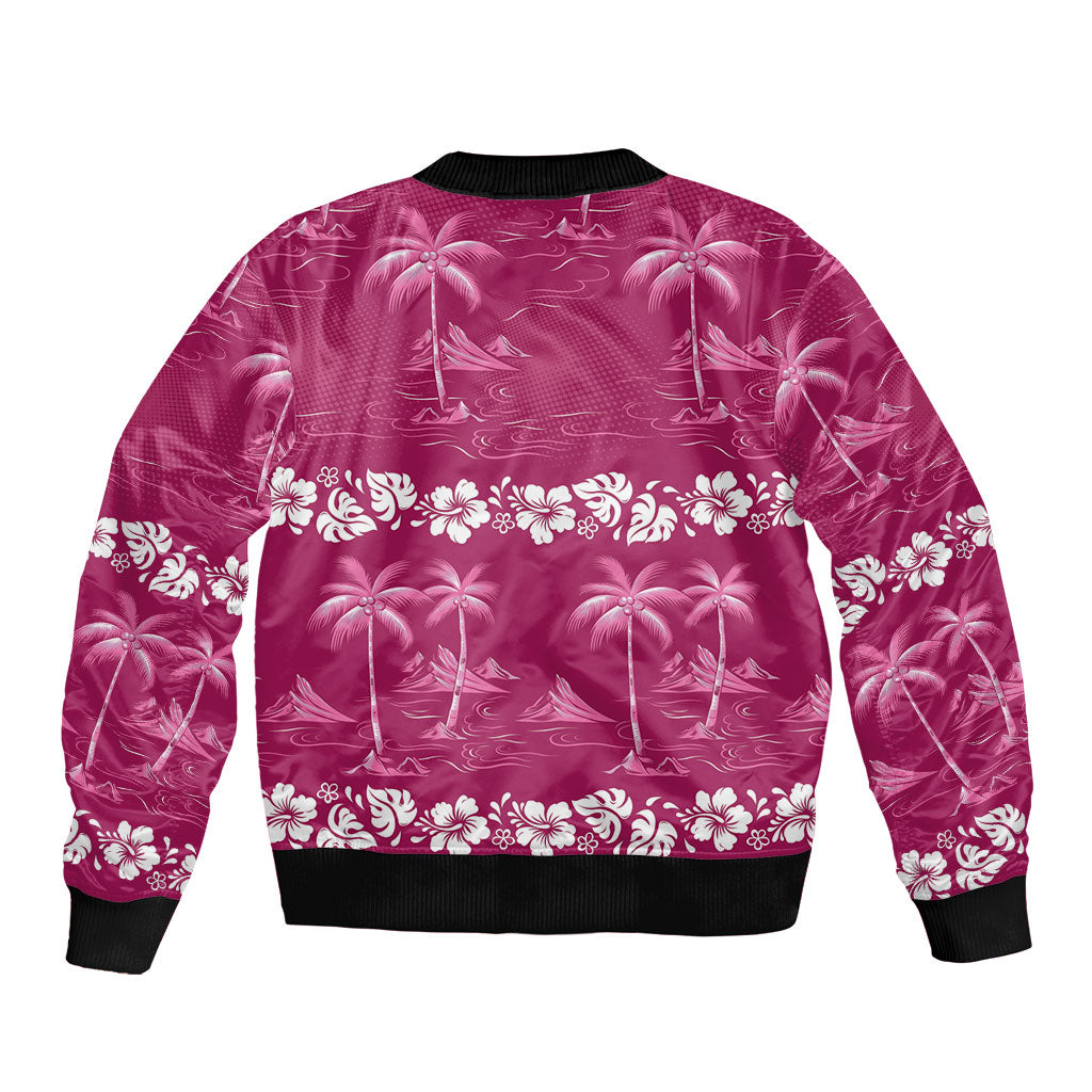 Pink Hawaii Palm Tree Hibiscus Sleeve Zip Bomber Jacket Fantasy Summer Vibe LT01 - Polynesian Pride