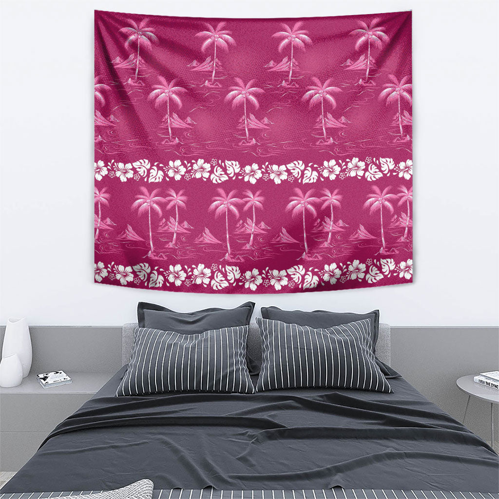 Pink Hawaii Palm Tree Hibiscus Tapestry Fantasy Summer Vibe LT01 - Polynesian Pride
