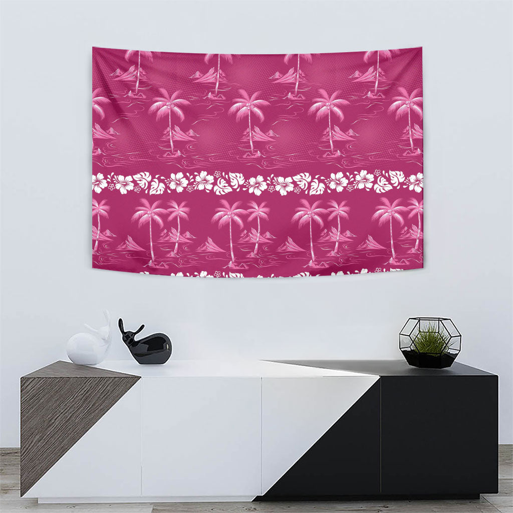 Pink Hawaii Palm Tree Hibiscus Tapestry Fantasy Summer Vibe LT01 - Polynesian Pride