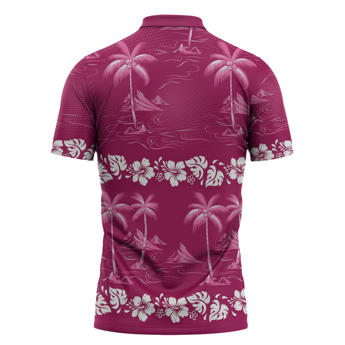 Pink Hawaii Palm Tree Hibiscus Zipper Polo Shirt Fantasy Summer Vibe LT01 - Polynesian Pride