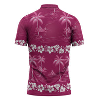 Pink Hawaii Palm Tree Hibiscus Zipper Polo Shirt Fantasy Summer Vibe LT01 - Polynesian Pride