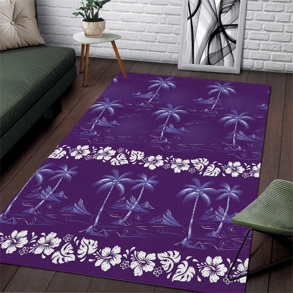 Purple Hawaii Palm Tree Hibiscus Area Rug Fantasy Summer Vibe