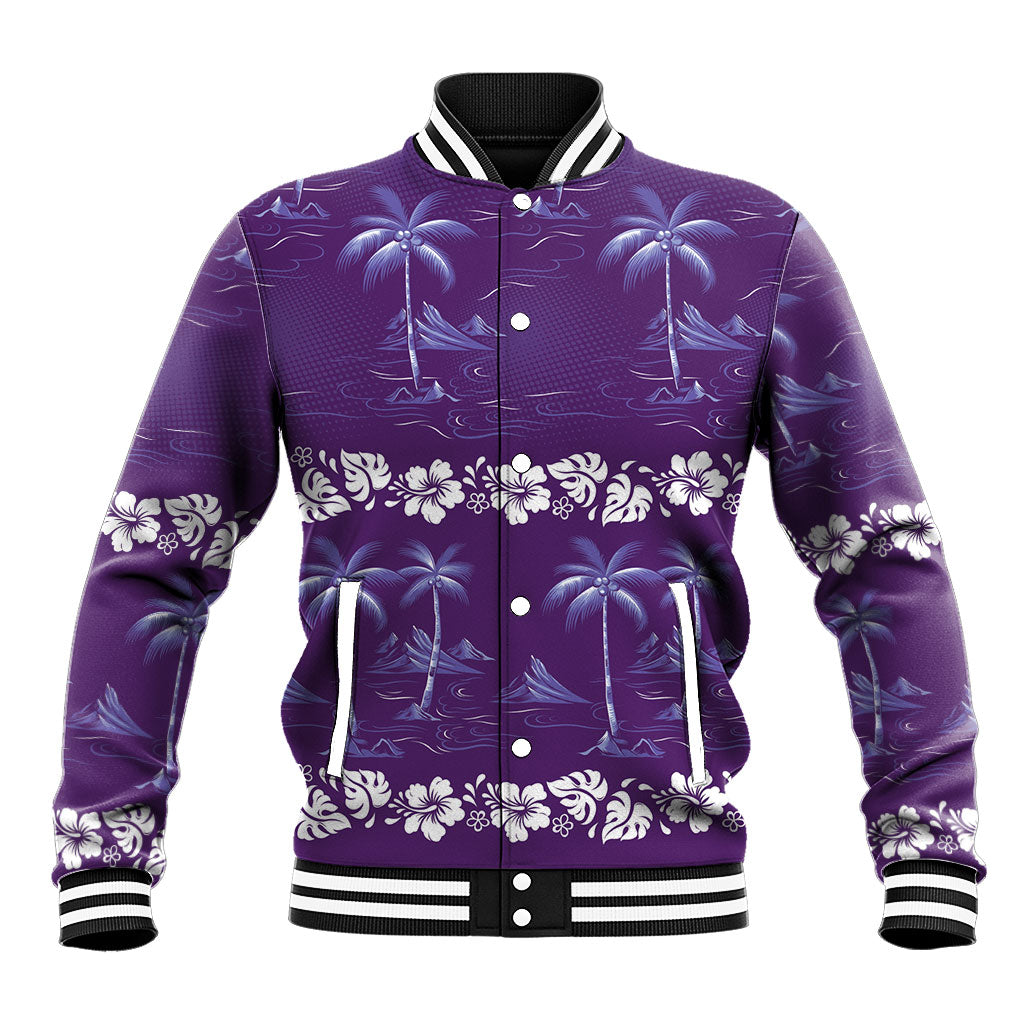 Purple Hawaii Palm Tree Hibiscus Baseball Jacket Fantasy Summer Vibe LT01 Unisex Purple - Polynesian Pride