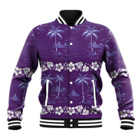 Purple Hawaii Palm Tree Hibiscus Baseball Jacket Fantasy Summer Vibe LT01 Unisex Purple - Polynesian Pride