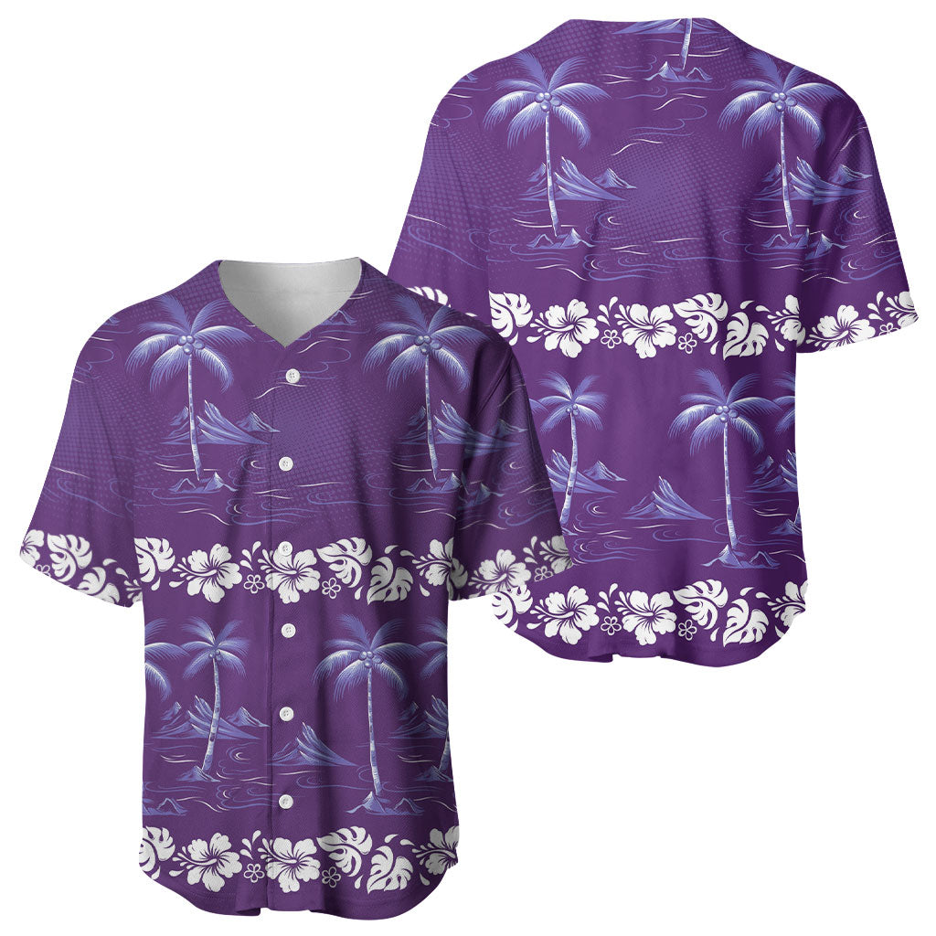 Purple Hawaii Palm Tree Hibiscus Baseball Jersey Fantasy Summer Vibe LT01 - Polynesian Pride
