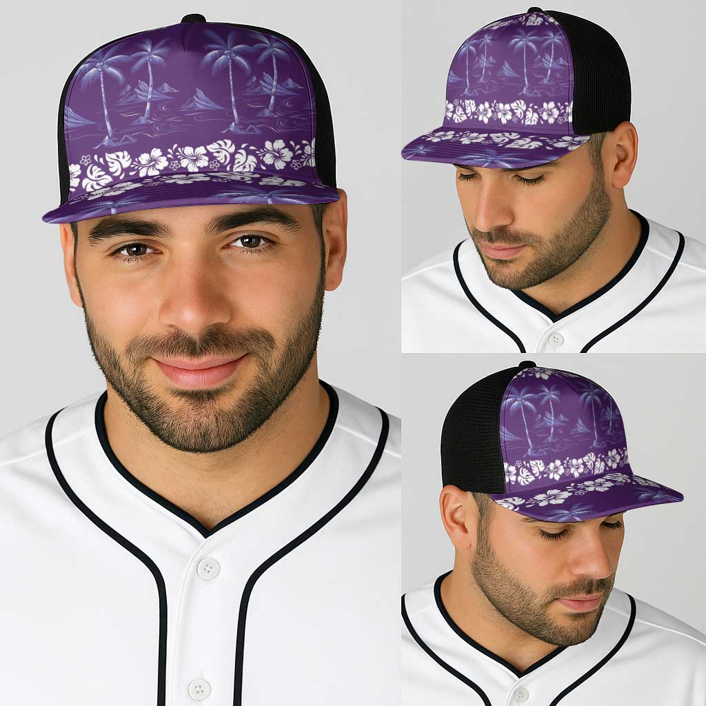 Purple Hawaii Palm Tree Hibiscus Baseball Net Cap Fantasy Summer Vibe LT01 - Polynesian Pride