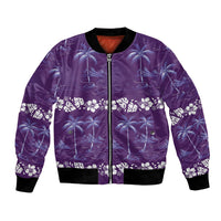 Purple Hawaii Palm Tree Hibiscus Bomber Jacket Fantasy Summer Vibe LT01 Unisex Purple - Polynesian Pride