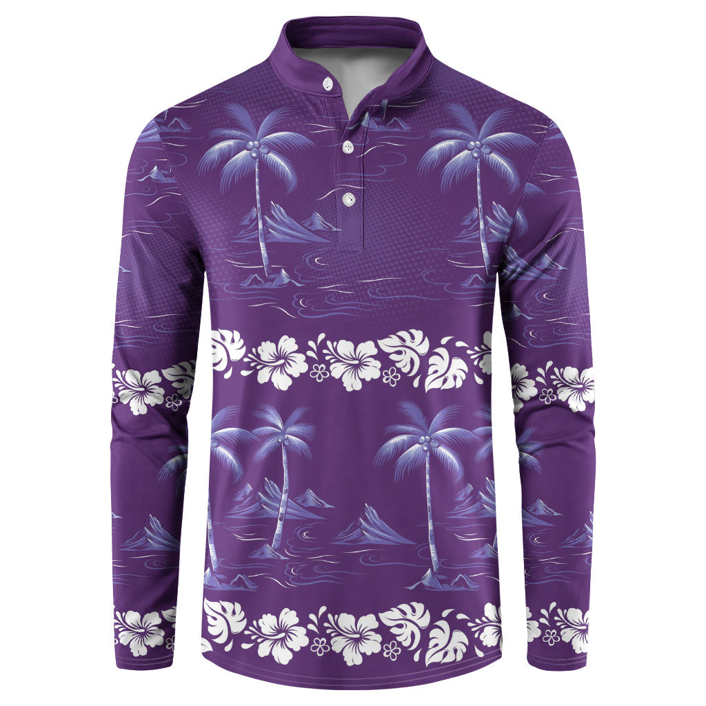 Purple Hawaii Palm Tree Hibiscus Button Sweatshirt Fantasy Summer Vibe LT01 Purple - Polynesian Pride