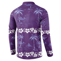 Purple Hawaii Palm Tree Hibiscus Button Sweatshirt Fantasy Summer Vibe LT01 - Polynesian Pride